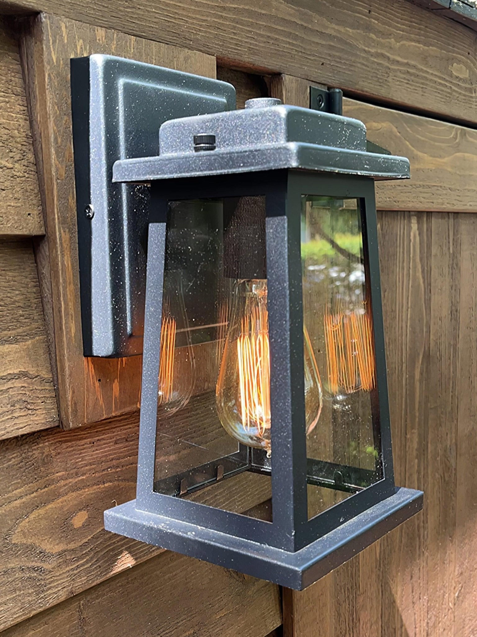 Classic Outdoor Wall Lamp - Black Metal Clear Glass Lantern Lighting