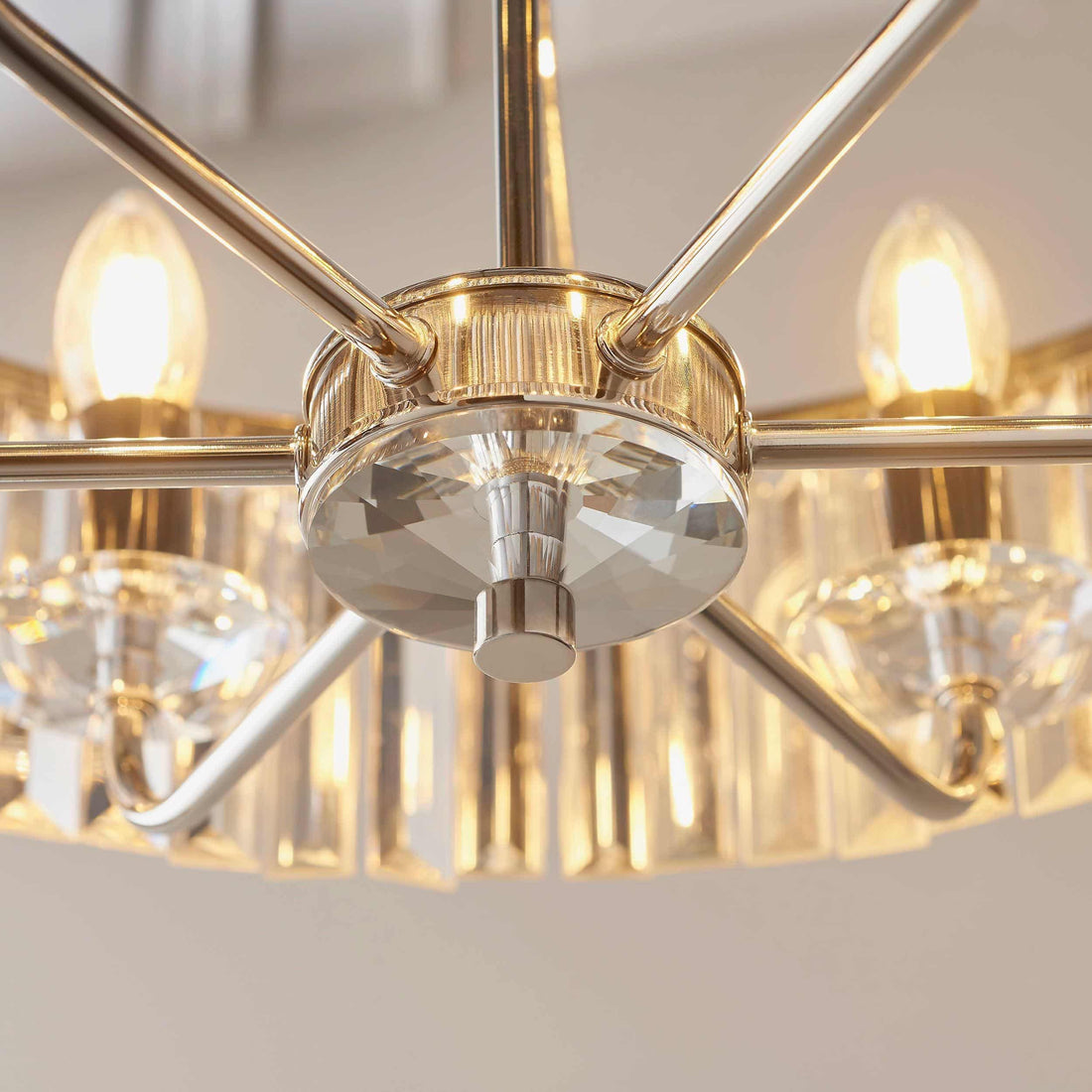 Beveline 6 Light Round Pendant - Cut Glass Shades Elegant Metal Frame for Dining Kitchen Island