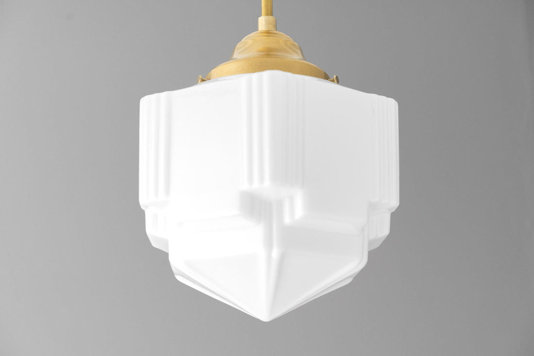 Geotower Glass Modern Pendant Light - Skyscraper Design - Brass or Black or Nickel Finish