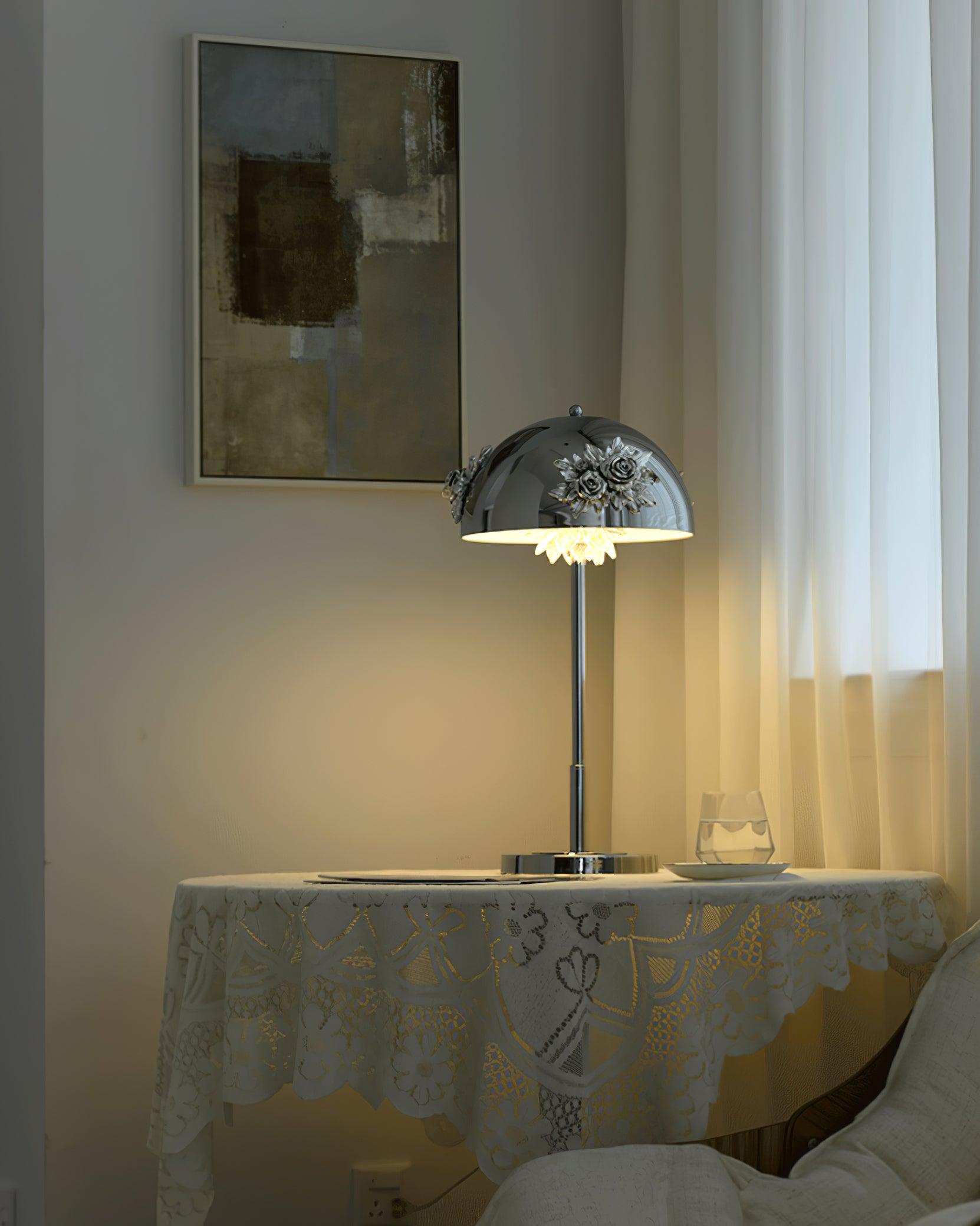 Table Lamp with Built-in Battery - Artistic Floral Light for Room