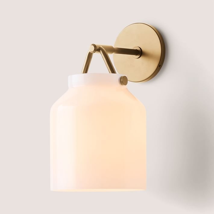 Hanton Brass Damp Rated Sconce - Modern Glass Wall Light for Bathroom