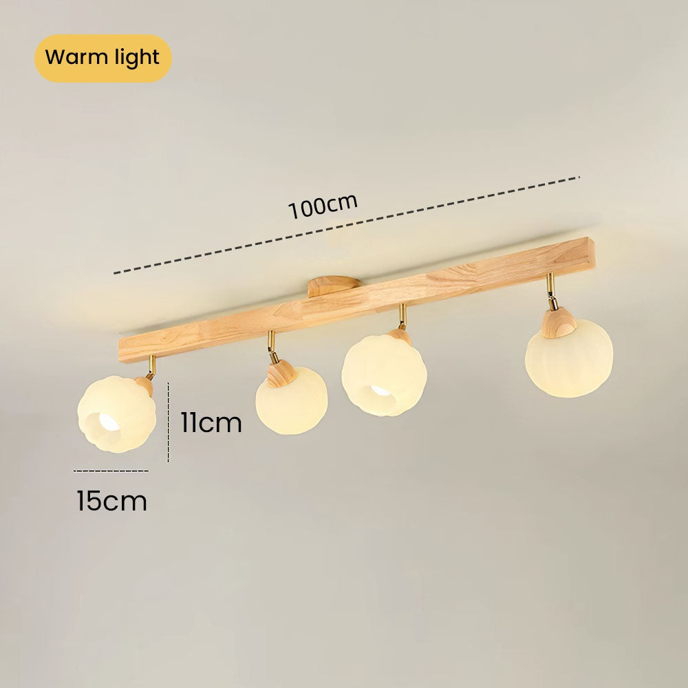 Cream Wood Track Light - Modern Ball Ceiling Light for Living Room