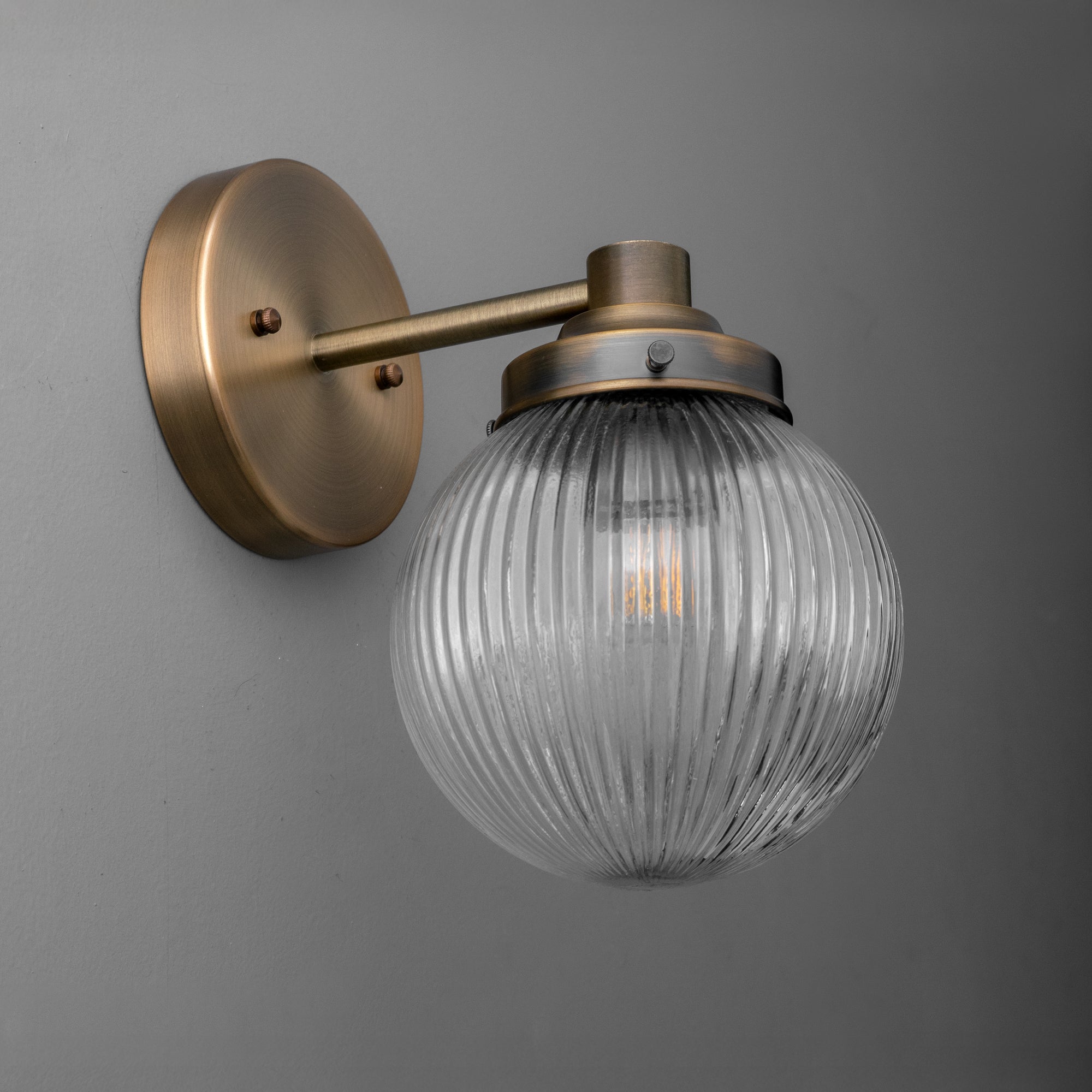 Glorica Glass Aged Brass Wall Sconce - Ribbed Glass Shade Industrial Style Lighting