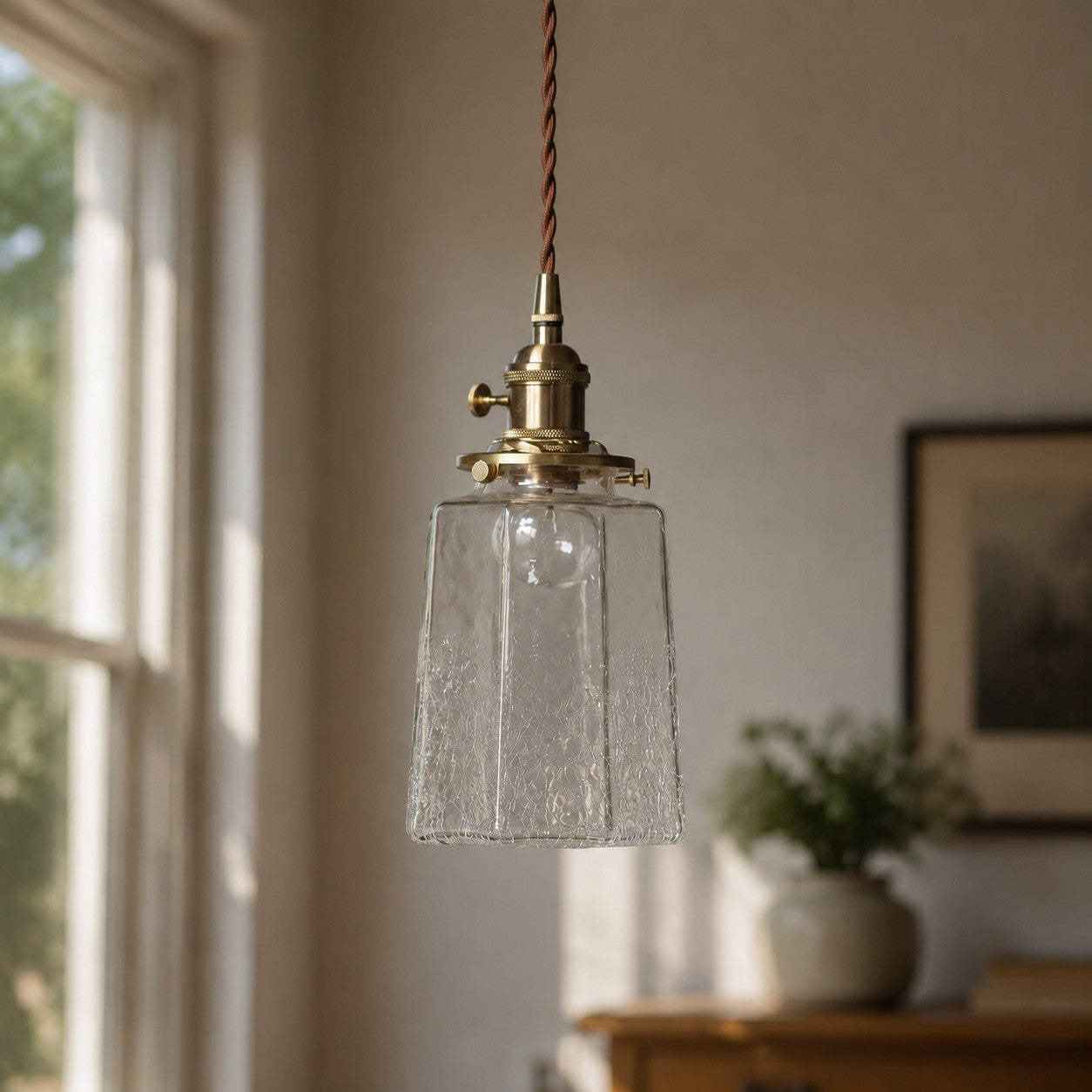 Japanische Vintage-Pendelleuchte aus Craquelé-Glas