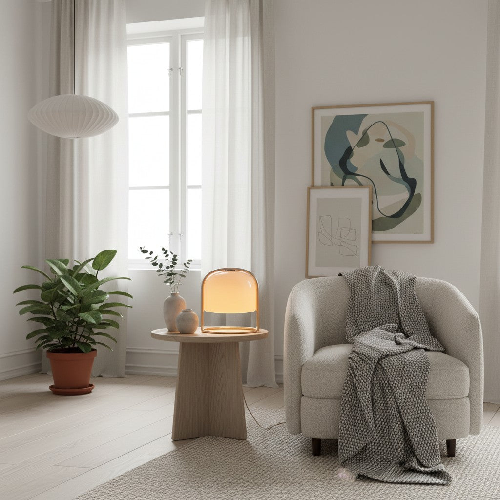 Nera Table Lamp – Elegant Curved Glass Shade – Metal Frame Style for Living Room or Bedroom