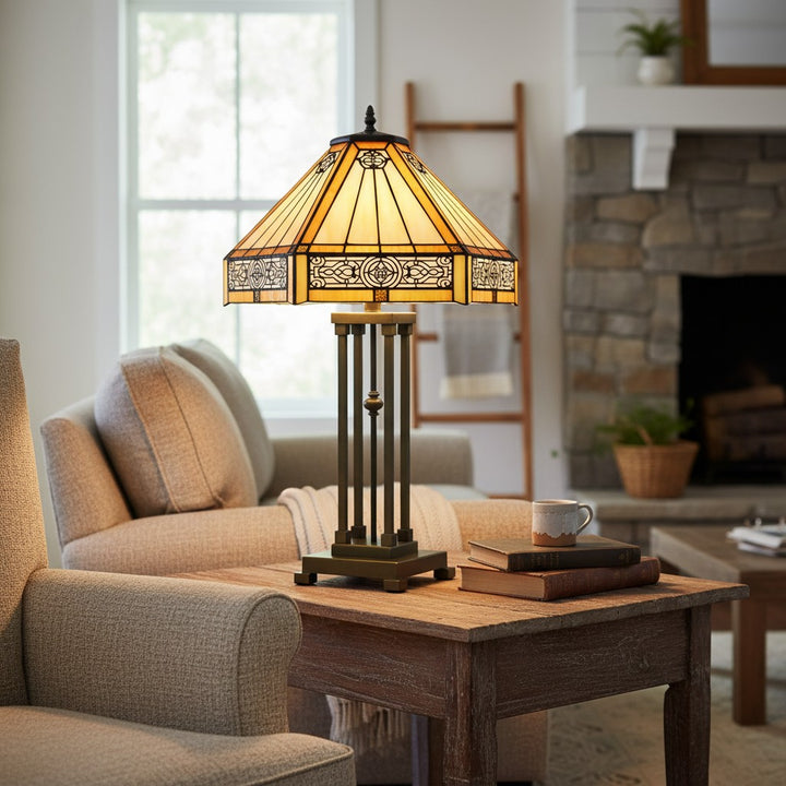 Velora Artisan Dragonfly Stained Glass Table Lamp — Vintage Tiffany Style Accent Light for Living Room