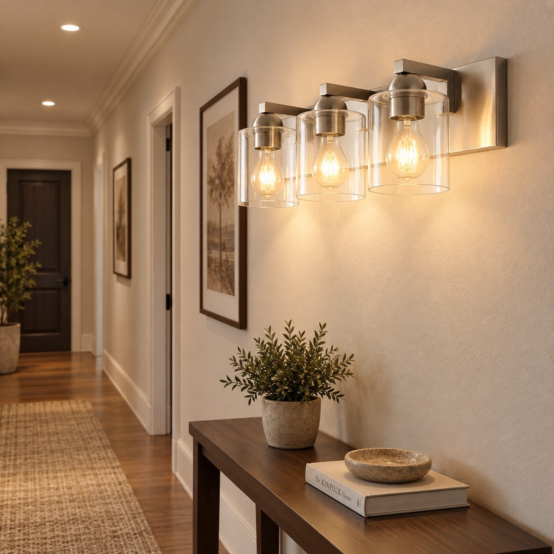 Modern Metal Vanity Light with Glass Shades for Bathrooms