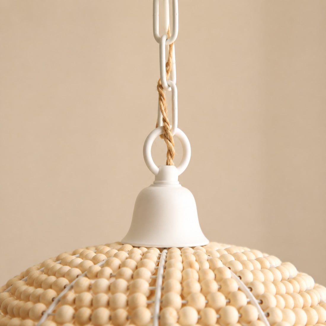 Natural Wood Bead Pendant Light with Wabi-Sabi Dome Shade