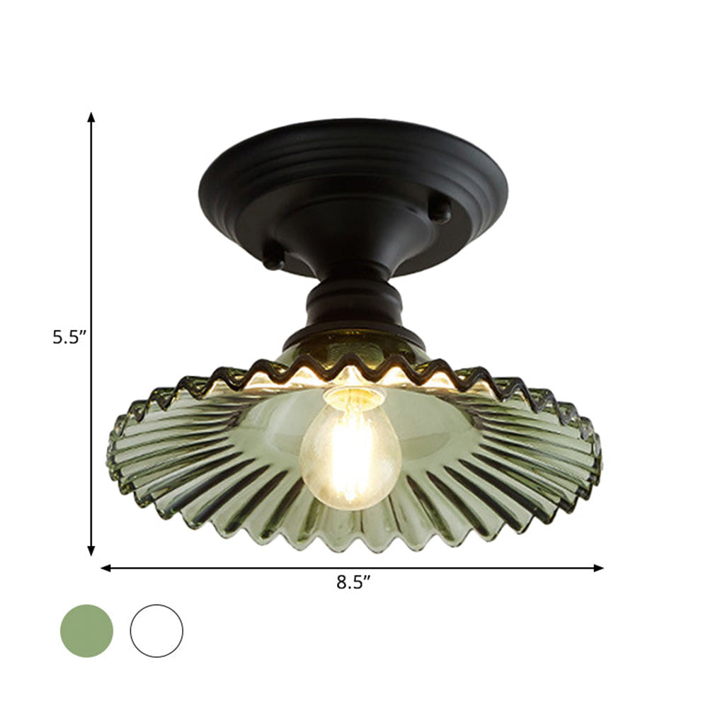 Simple Semi Flush Ceiling Light - Brass Glass Fixture for Hallway