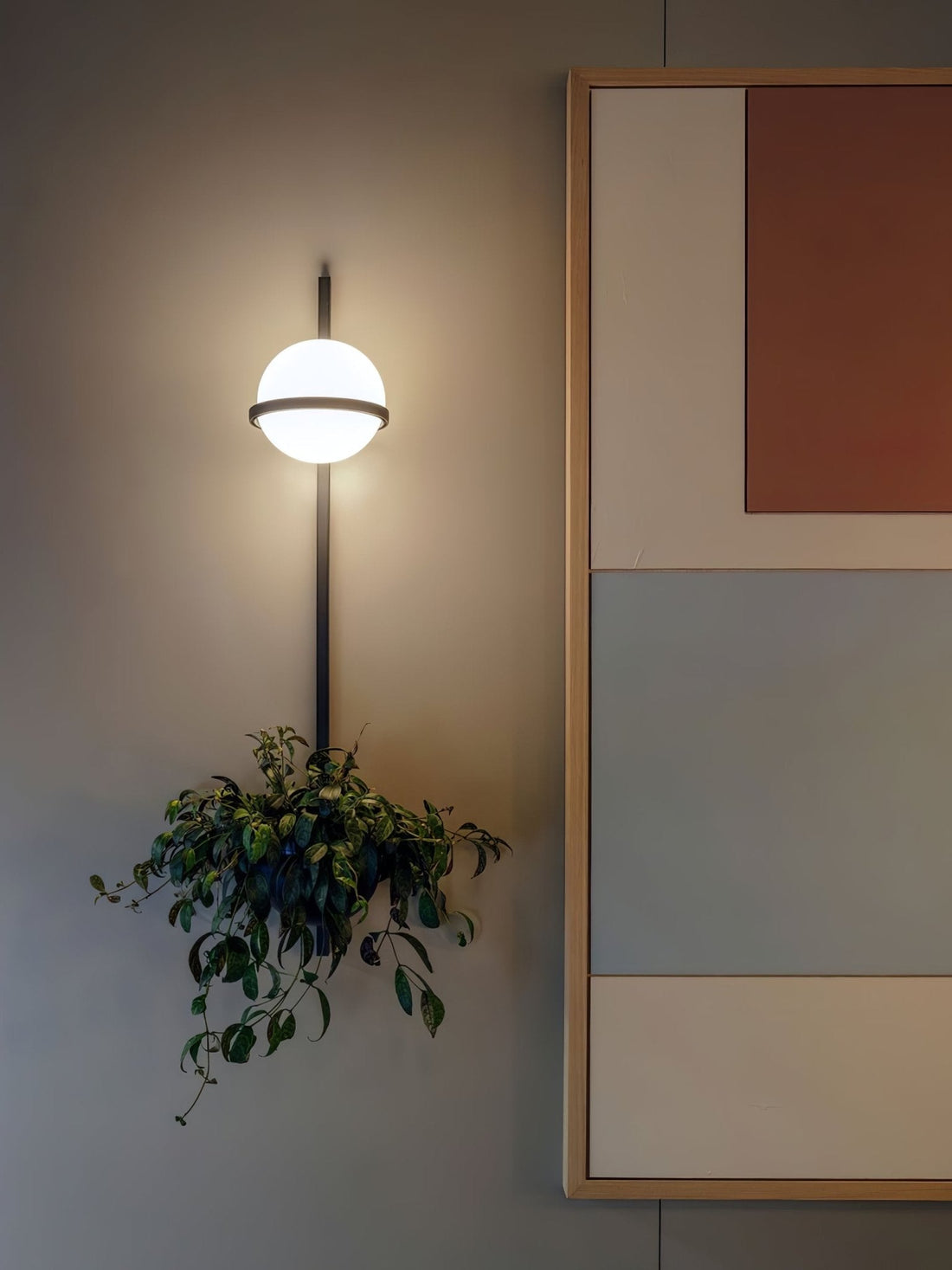 Modern Metal Wall Light - Black Frame Glowing Sphere Lamp for Garden