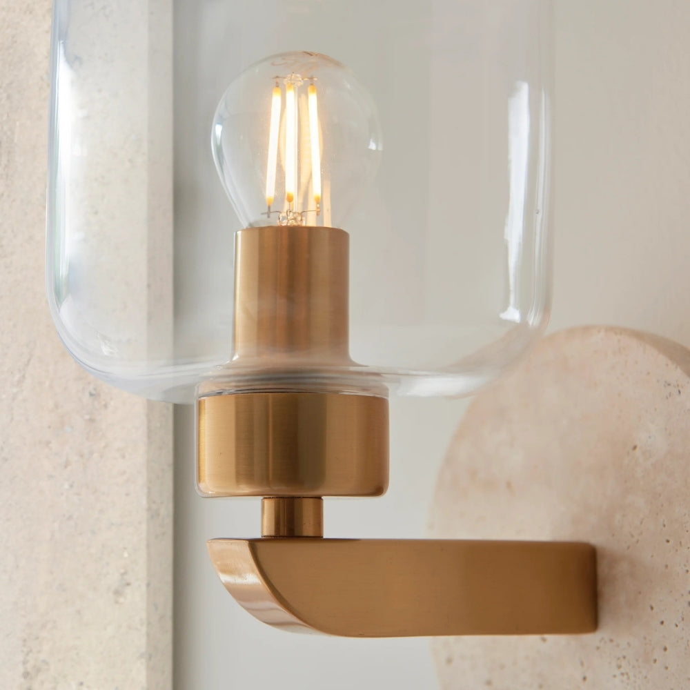 Korlisse Modern Marble Wall Light - Vintage Brass & Clear Glass Accent for Living Room and Hallway