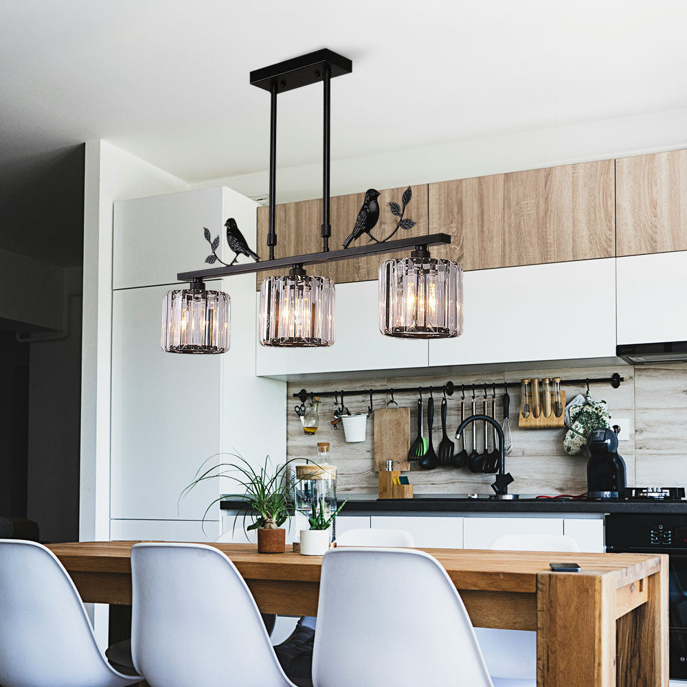 Crystal Island Pendant Light - Multi-Head Bird Theme Luxe Design