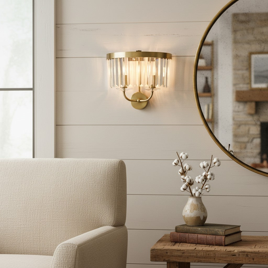 Beveline Faceted Clear Cut Glass Wall Light - Classic metal sconce for hallway and living room