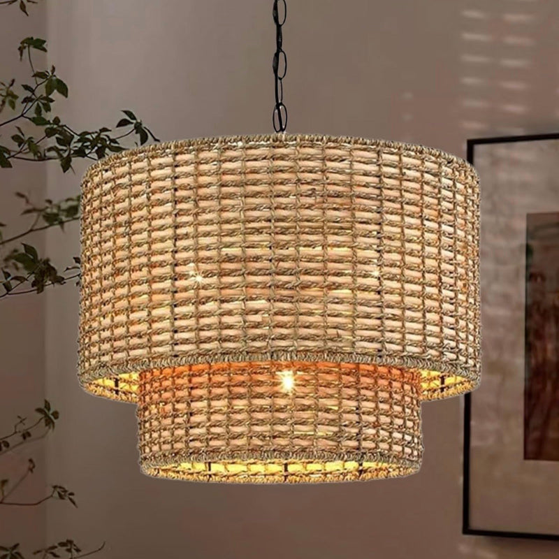 Natürliche Handgefertigte Rattan Trommel Pendelleuchte
