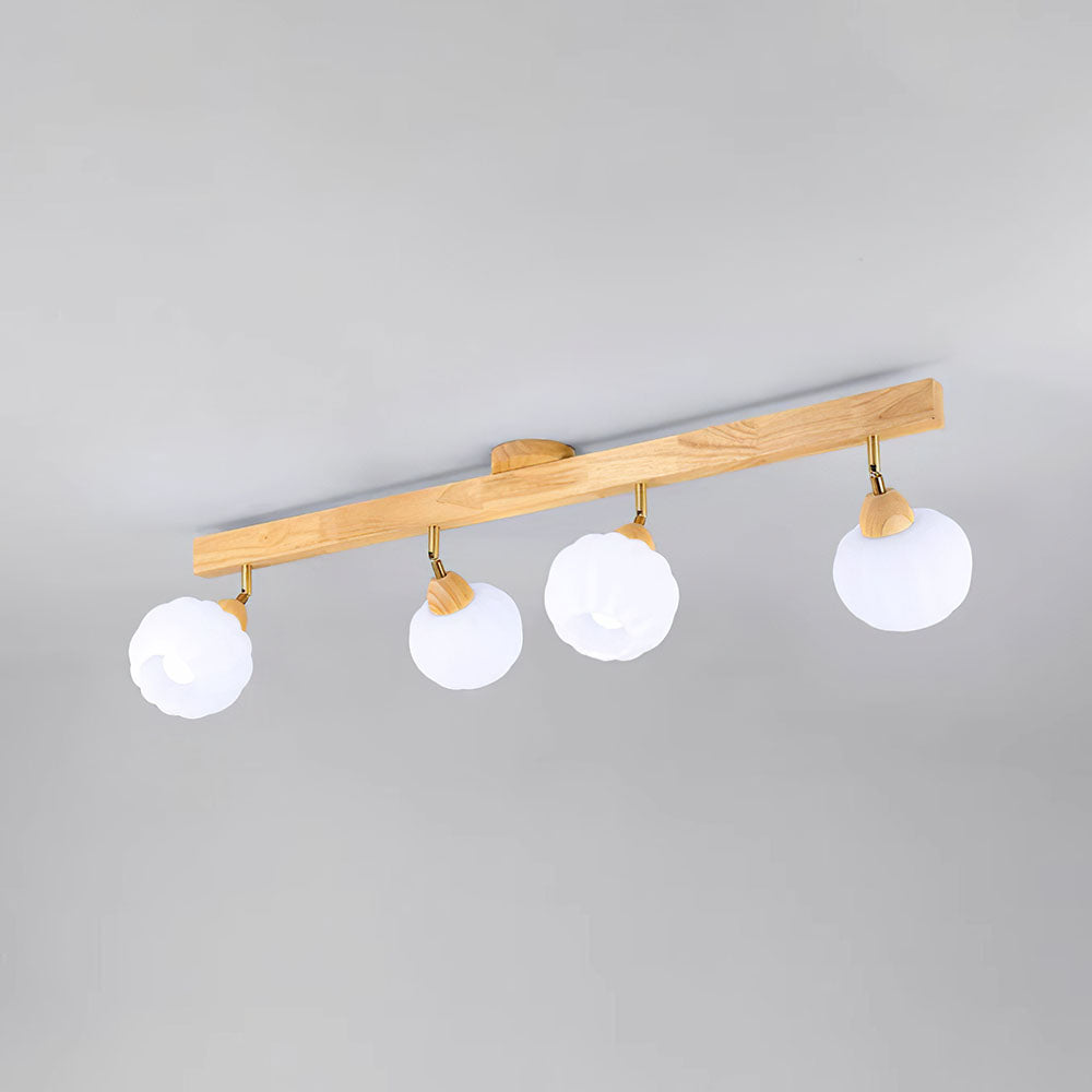 Cream Wood Track Light - Modern Ball Ceiling Light for Living Room