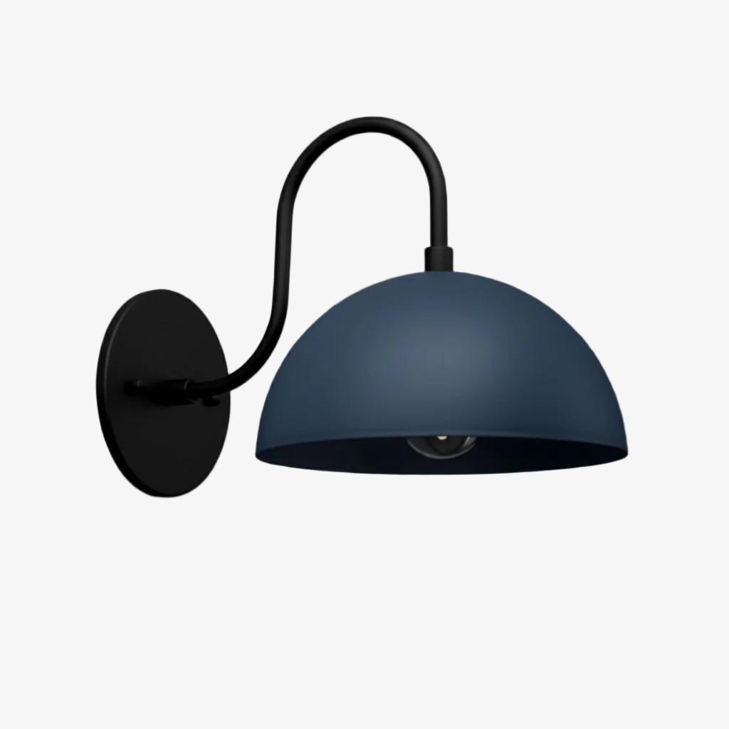 Curva Metal Industrial Wall Sconce - Curved Brass Arm - Hammered Dome Light Fixture