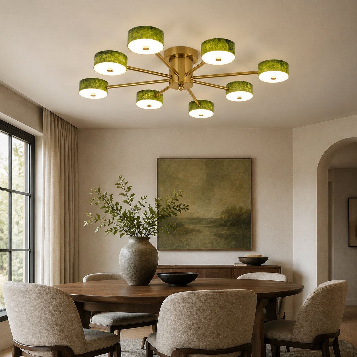 Green Jade Radial Semi-Flush Ceiling Light