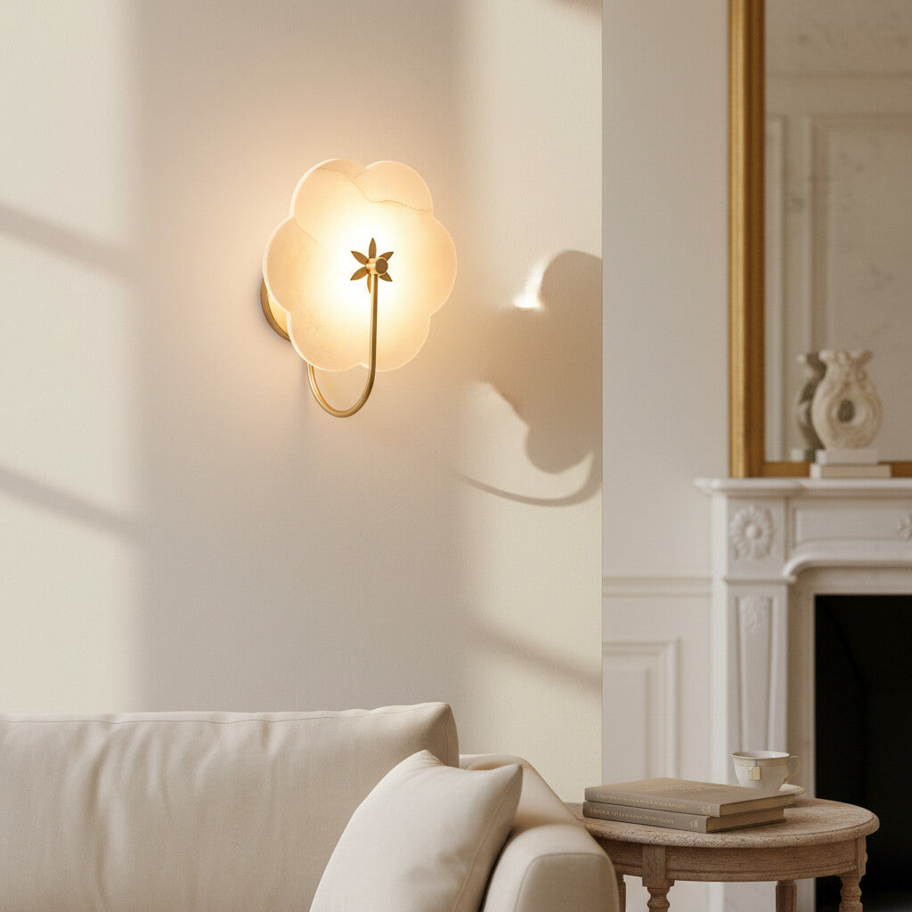 Albi Alabaster Wall Lamp - Carved floral Outlines are Suitable for Living Rooms or Bedrooms