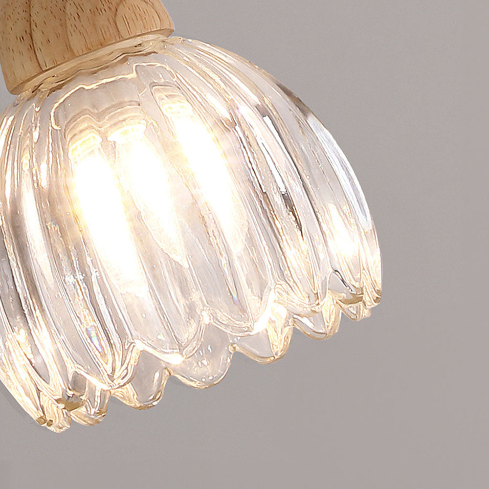 Clear Glass Ceiling Light - Minimalist Flower Wood Fixture for Hallway