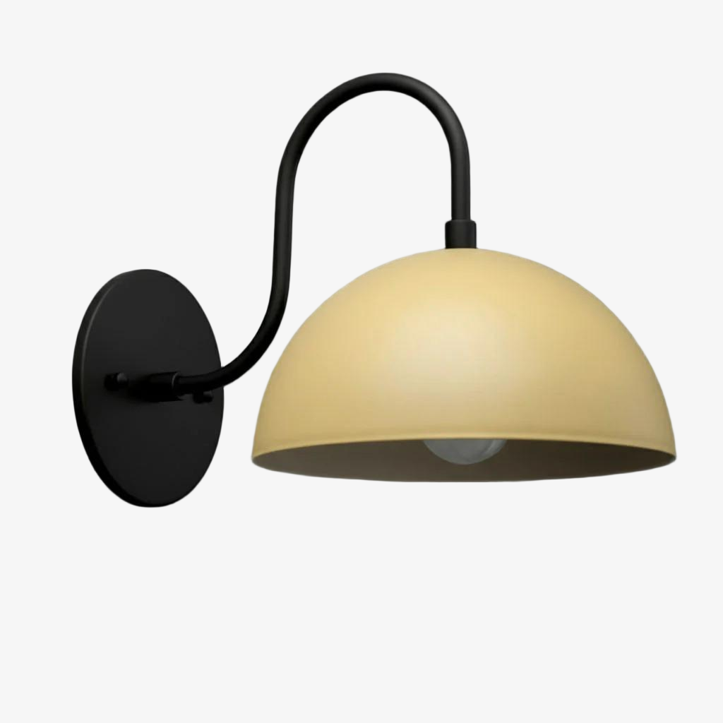 Curva Metal Industrial Wall Sconce - Curved Brass Arm - Hammered Dome Light Fixture