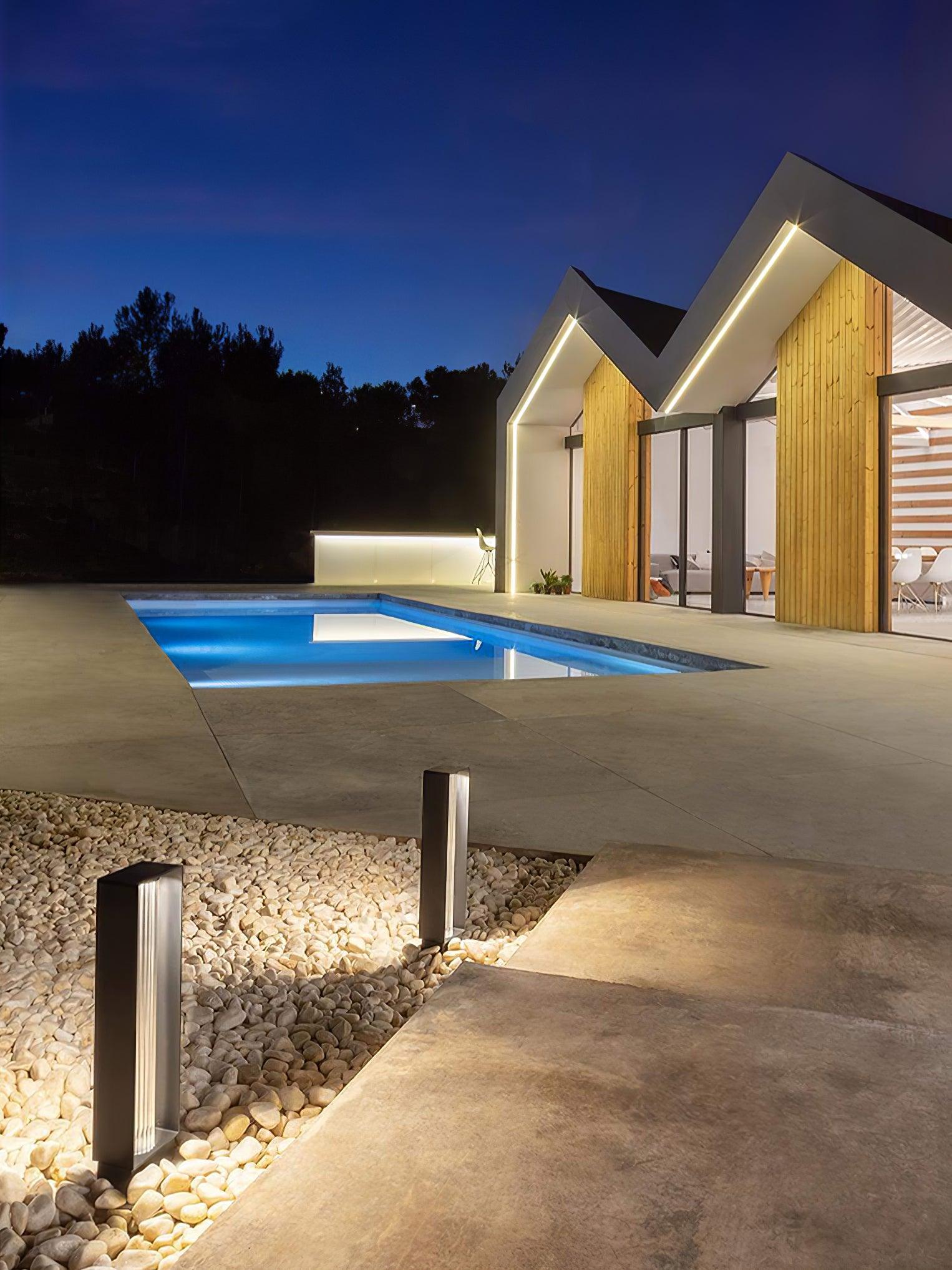 Frame Outdoor Post Lamp - Resilient Striped Glass Lamp for Driveway