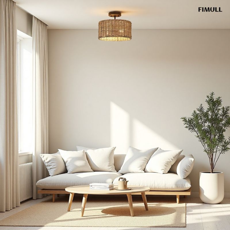 Handgeflochtene Rattan mit 2 Leuchten Deckenleuchte