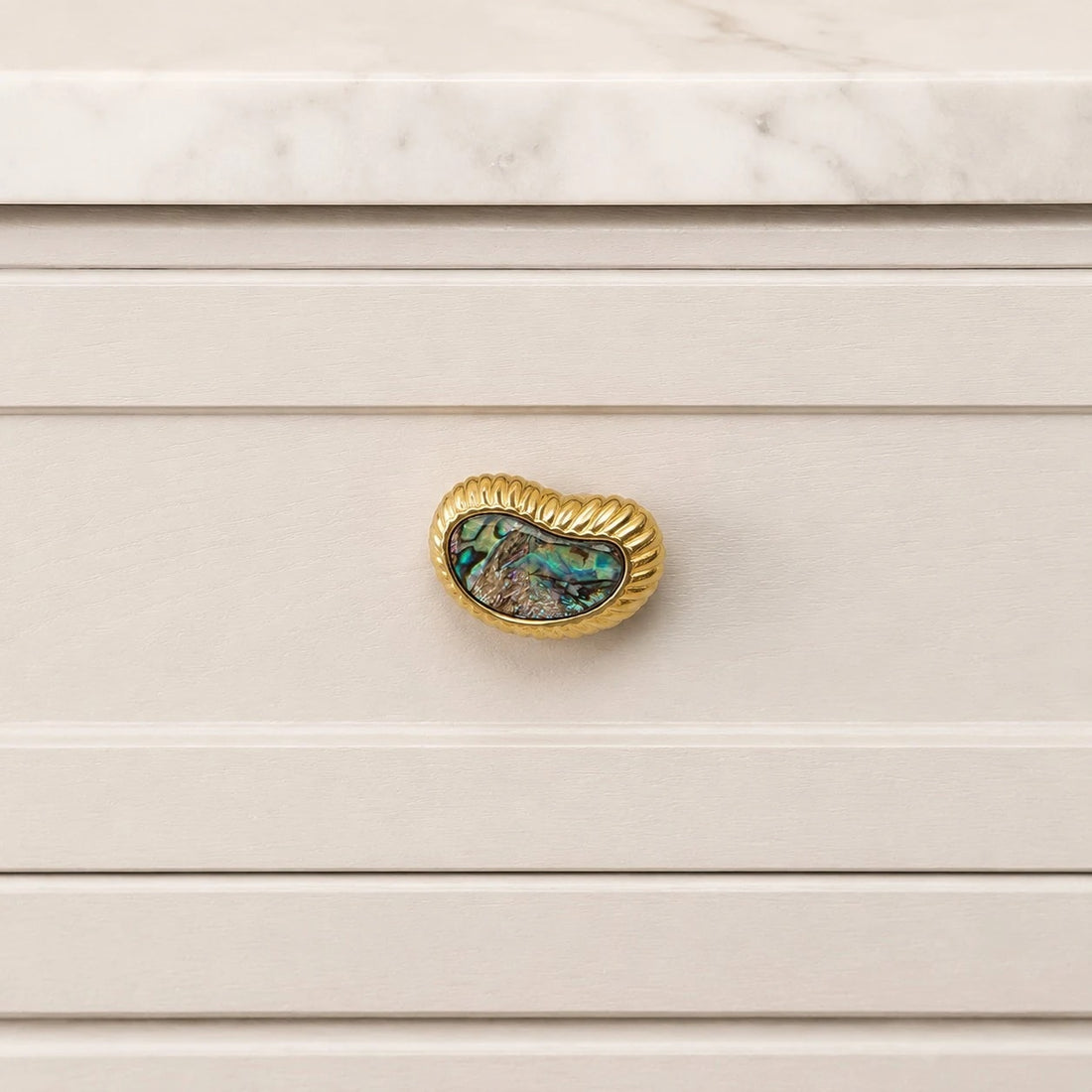 French Vintage Cashew Shell Brass Cabinet Knobs and Pulls - image 10