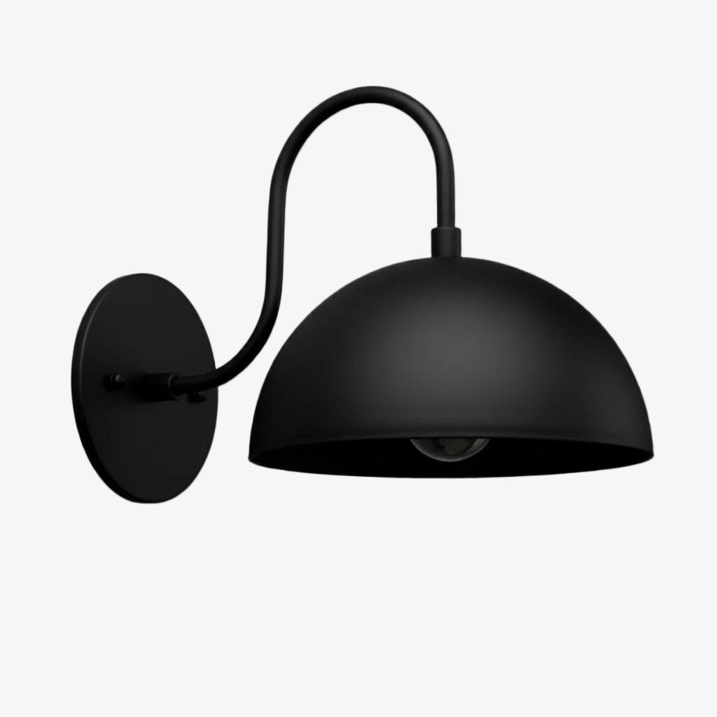 Curva Metal Industrial Wall Sconce - Curved Brass Arm - Hammered Dome Light Fixture