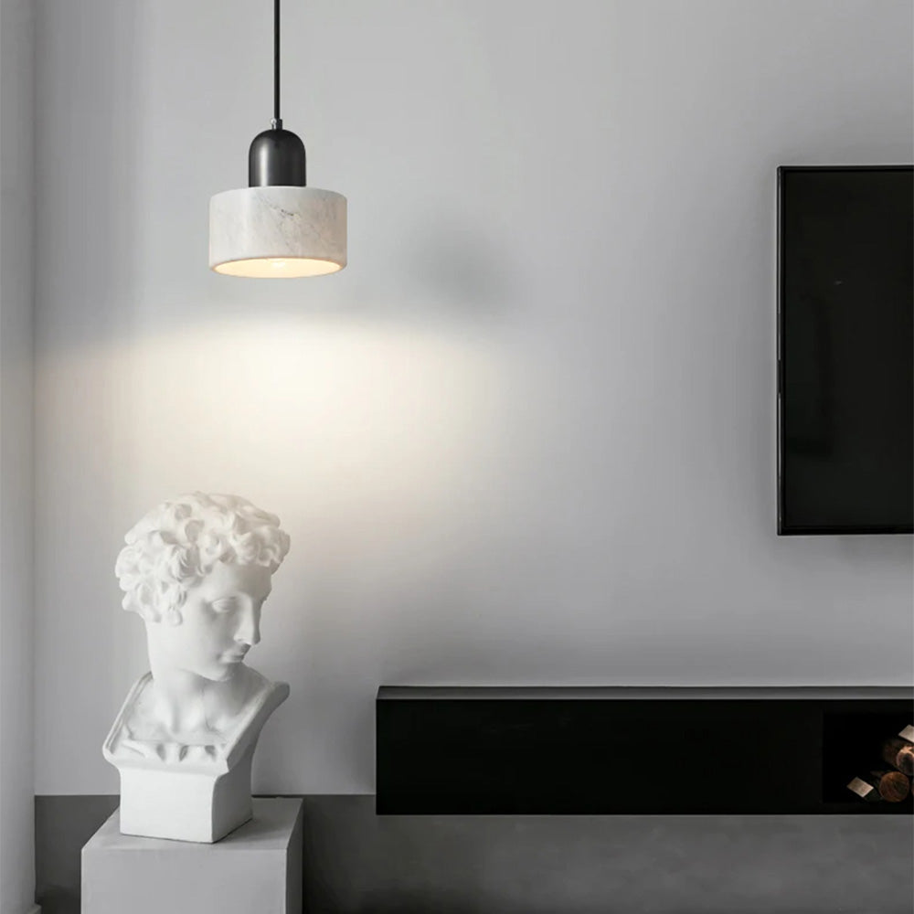 Modern Marble Pendant Lamp - Green Cylindrical Light for Dining Area