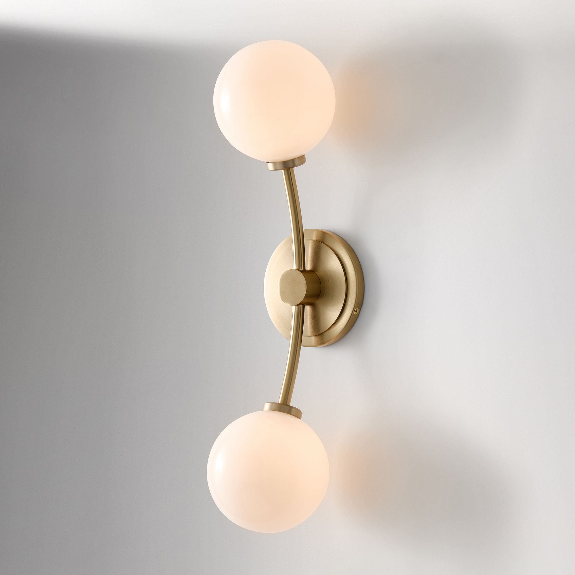 Arden Glass 2 Light Iron Wall Sconce - Modern Curved Design for Bathroom or Hallway