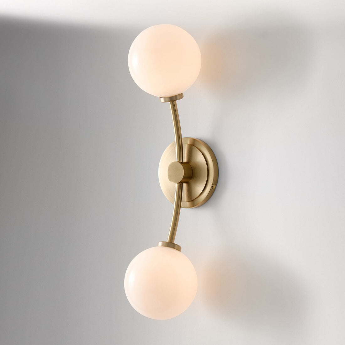 Arden Glass 2 Light Iron Wall Sconce - Modern Curved Design for Bathroom or Hallway