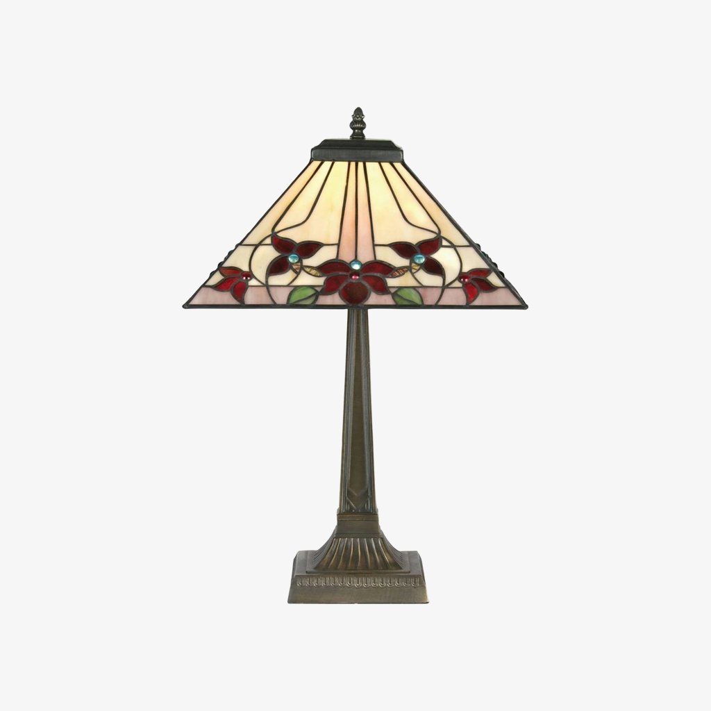 TF Camillo Dragonfly Stained Glass Table Lamp - Art Nouveau Tiffany Style with Scalloped Edge for Living Room and Bedroom