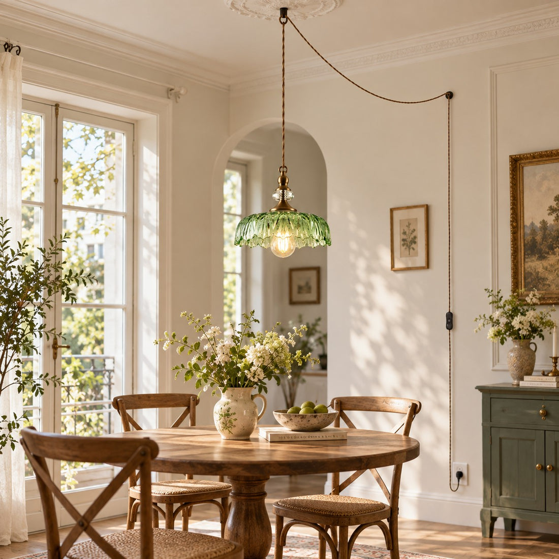 Verdoma Blumen-Glaspendelleuchte mit Stecker