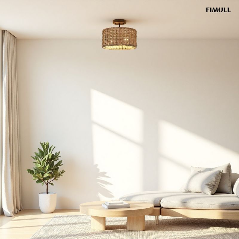 Handgeflochtene Rattan mit 2 Leuchten Deckenleuchte