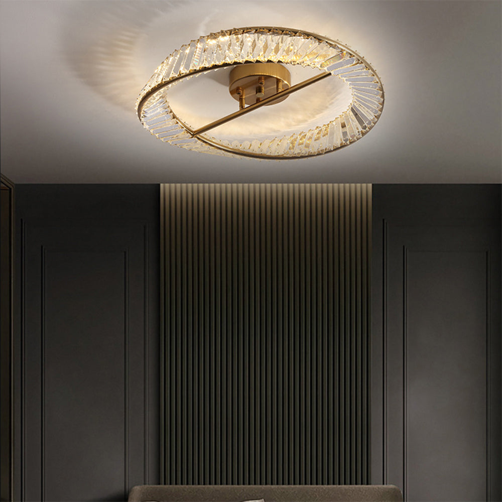 Modern LED Crystal Ceiling Lamp – Round Fixture for Living Room