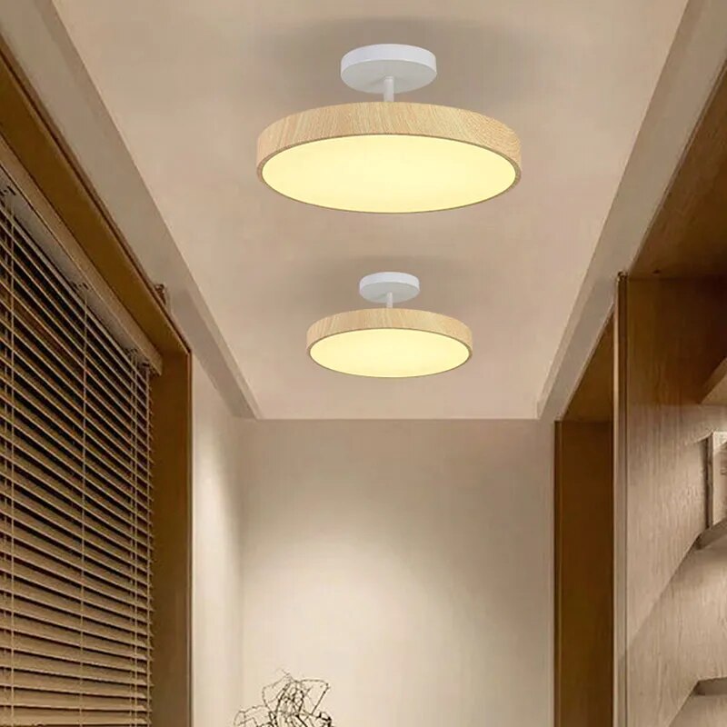 Modern Disc Semi-Flush Ceiling Lamp - LED Walnut Light for Bedroom