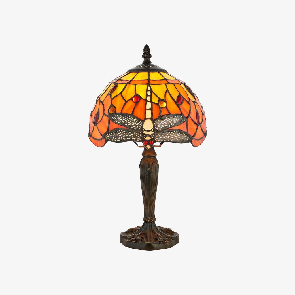 TF Dragonfly Hand-Cut Table Lamp – Vintage Stained Glass for Bedroom or Living Room