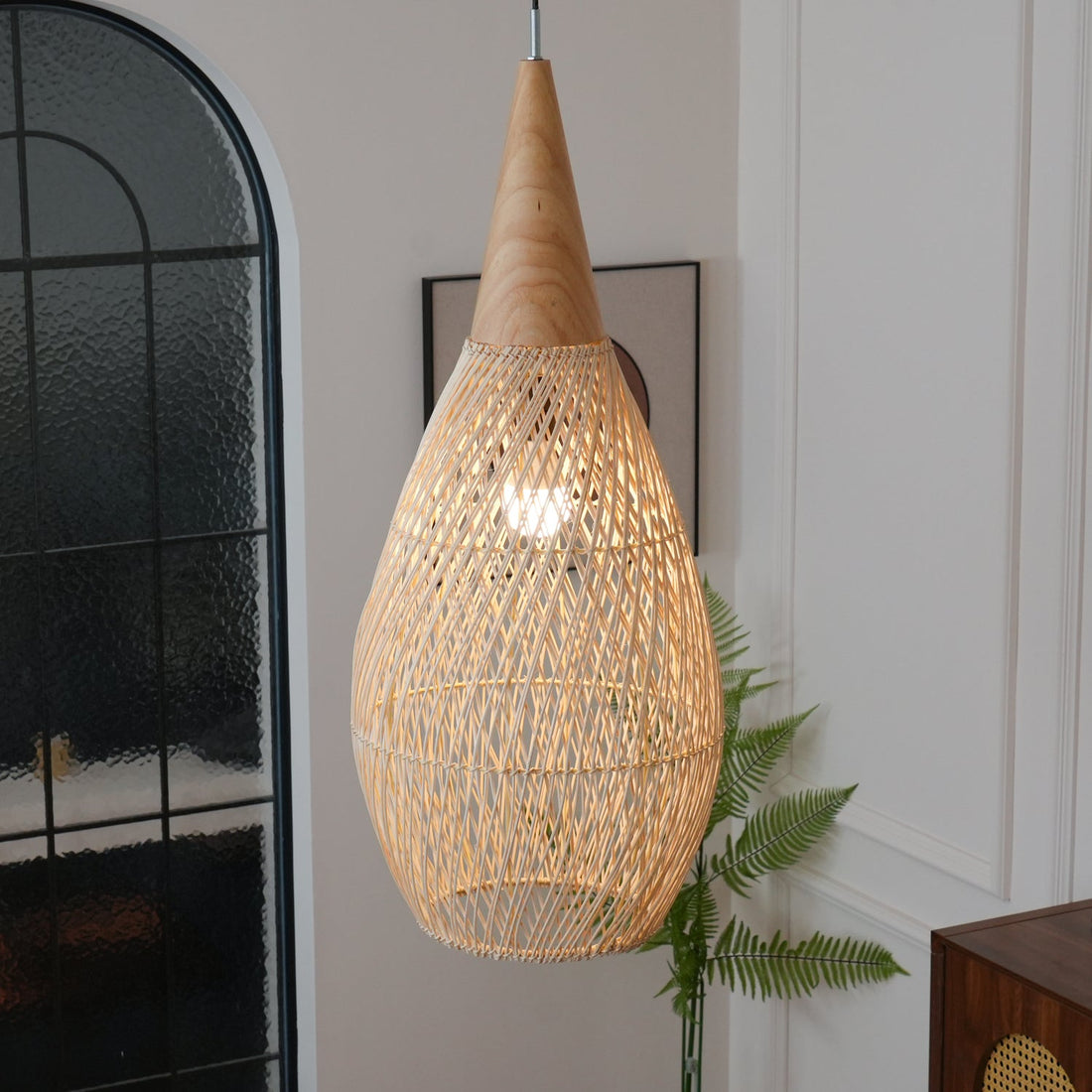 Woven Rattan Wood Plug-In Pendant Light