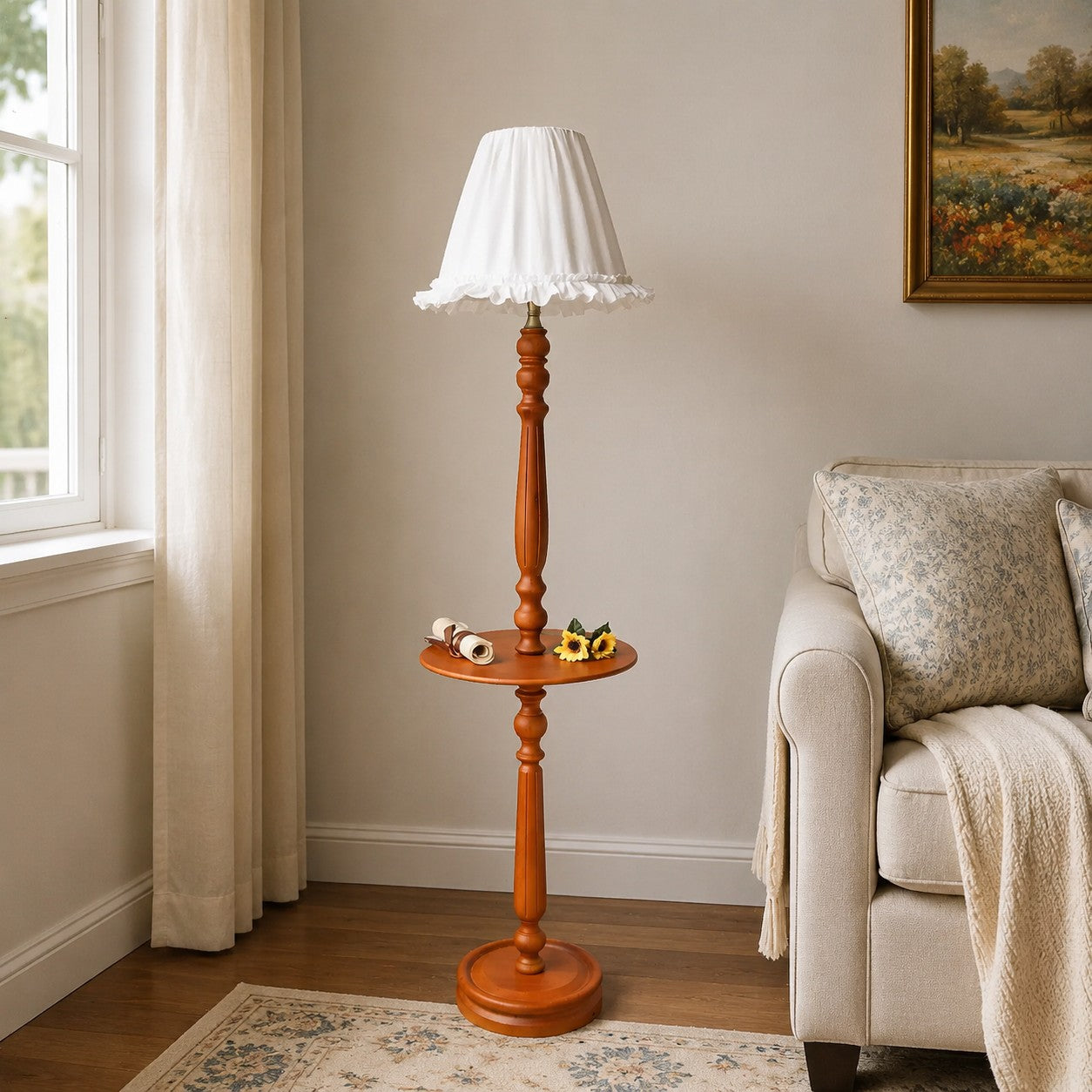 Vintage Solid Wood Floor Lamp with Optional Side Table