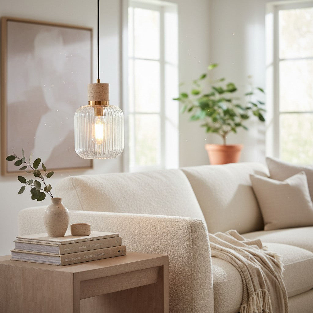 Korlisse Natural Stone and Glass Pendant Light – Stylish Lamp for Lounge or Living Room