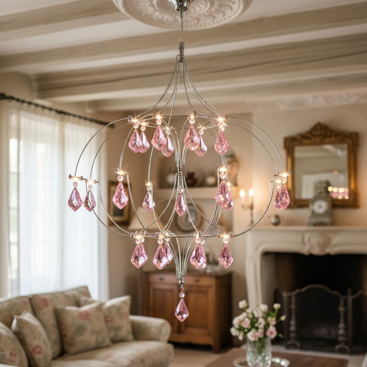 Crynora French Crystal Chandelier - Romantic Firefly Design in Luxe Style for Dining Room or Bedroom