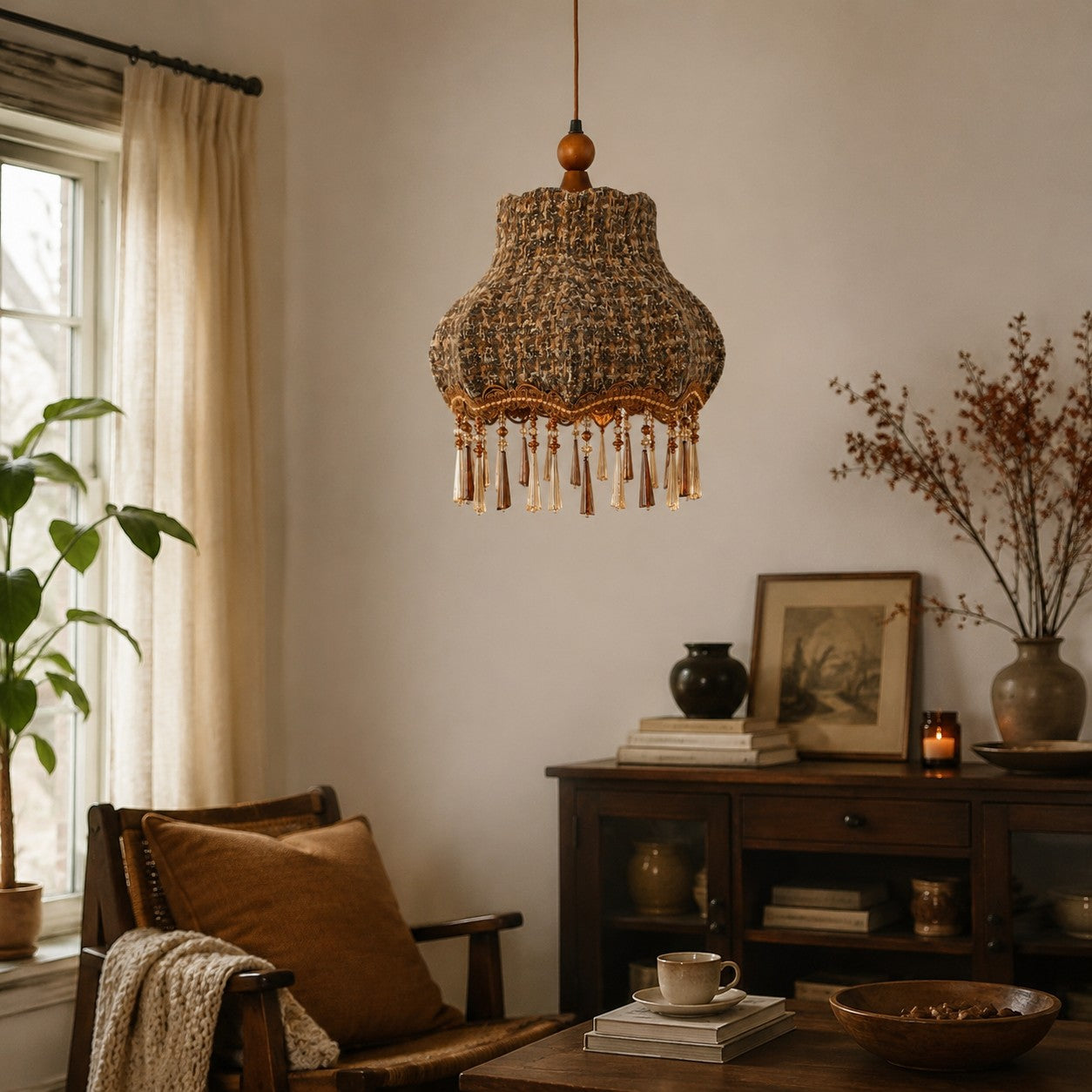 Vintage Fabric Fringe Pendant Lamp