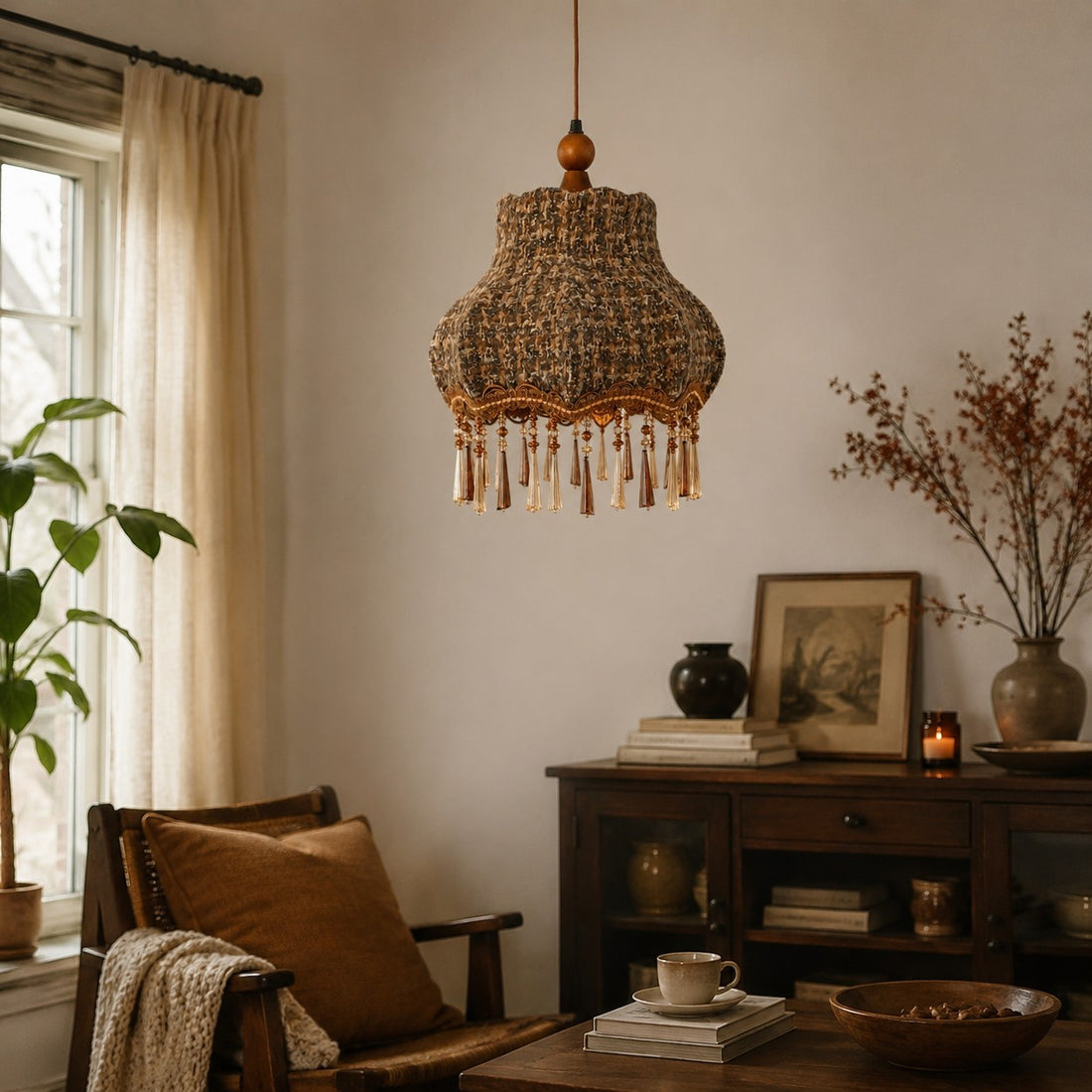 Vintage Fabric Fringe Pendant Lamp