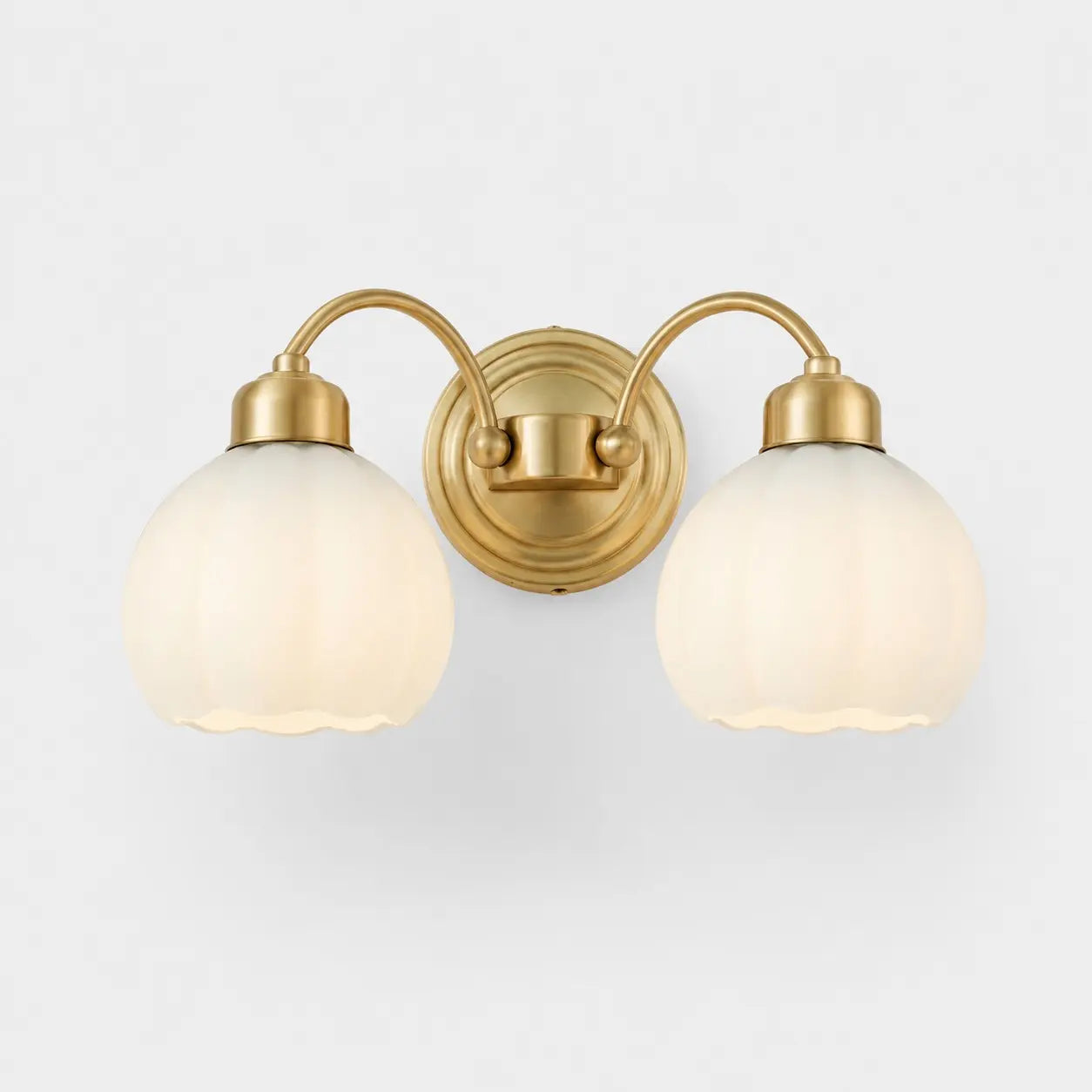 Double-head solid brass milk glass flower wall lamp