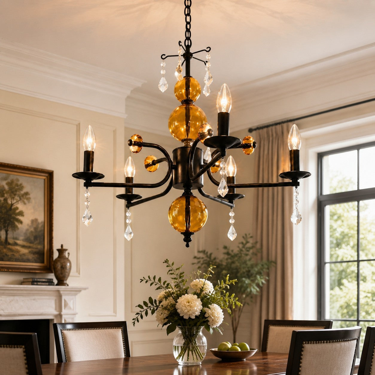 Amber Glass French Candle Chandelier