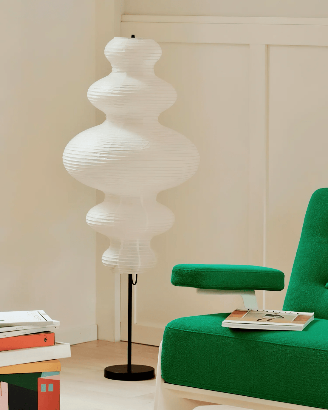 Metal Floor Lamp - Paper Lamp with Elegant Shade for Dining Room