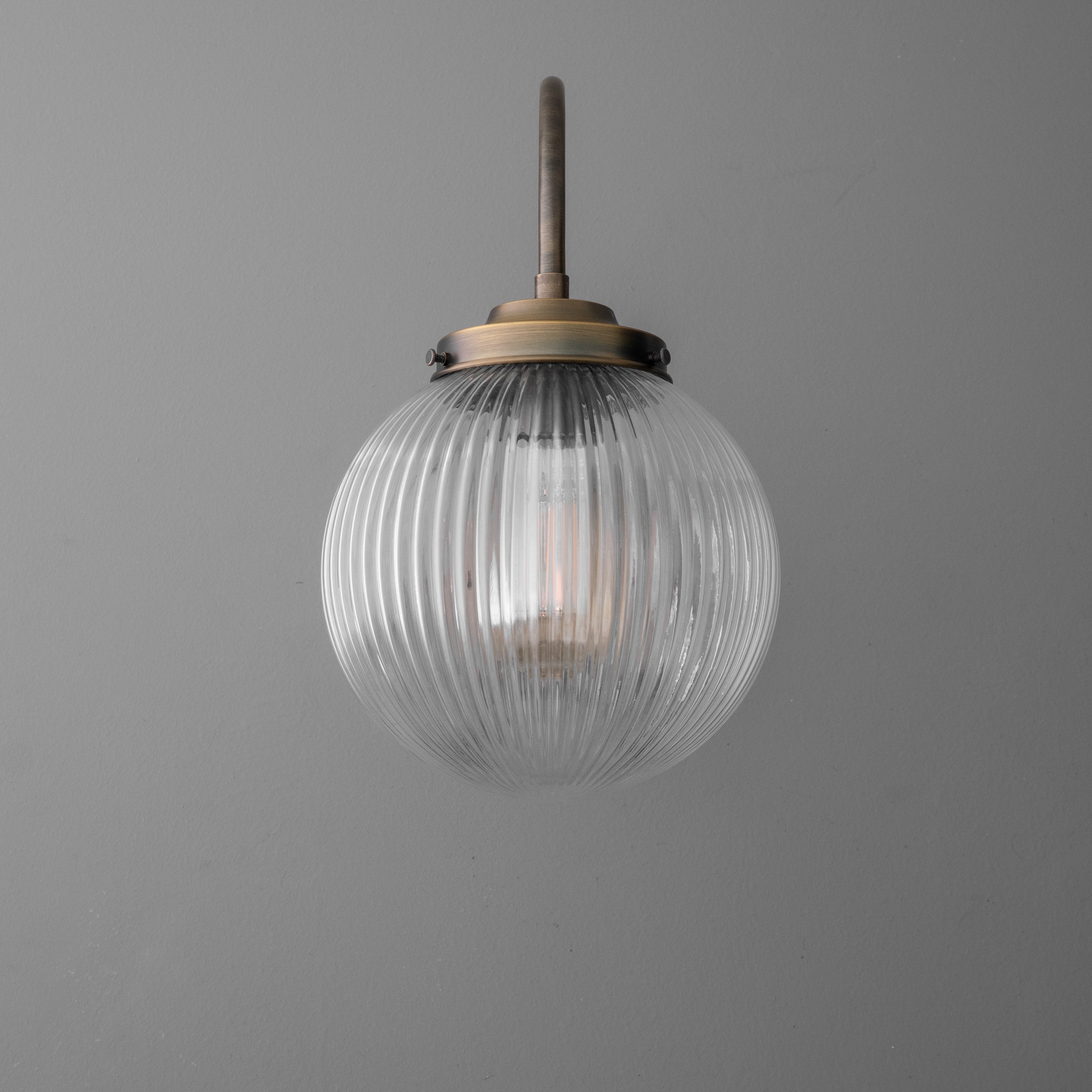Glorica Glass Aged Brass Wall Sconce - Ribbed Glass Shade Industrial Style Lighting