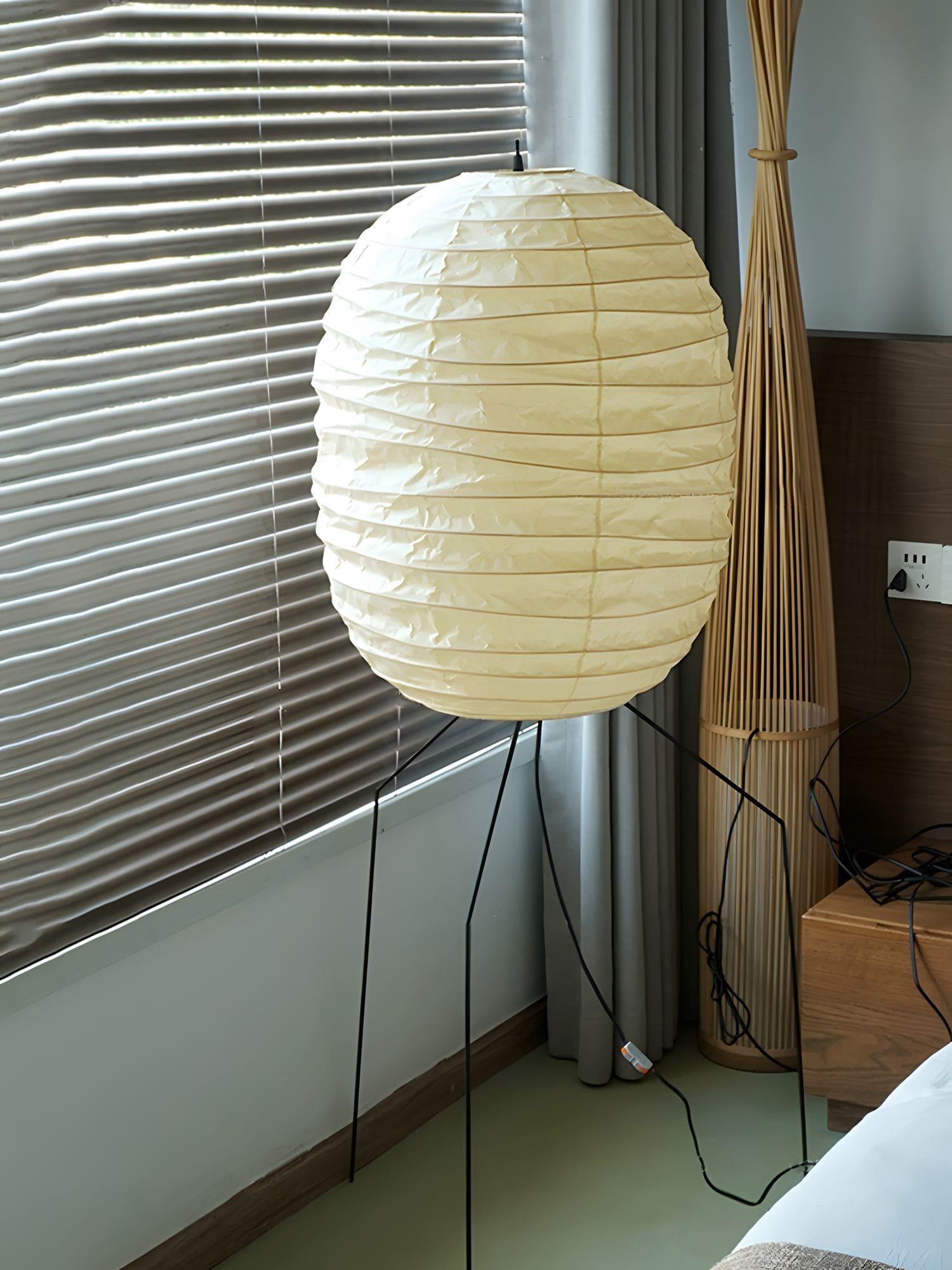Rice Paper Lantern Floor Lamp - Contemporary Oval Lamp for Entryway