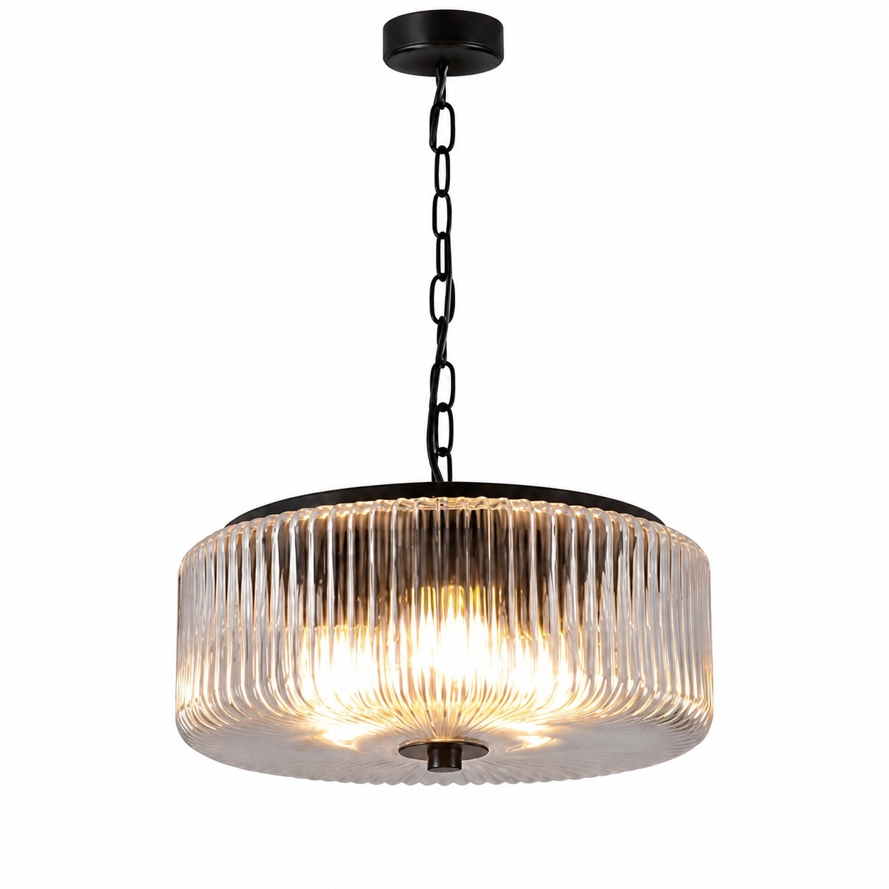Black pendant ribbed glass ceiling lamp