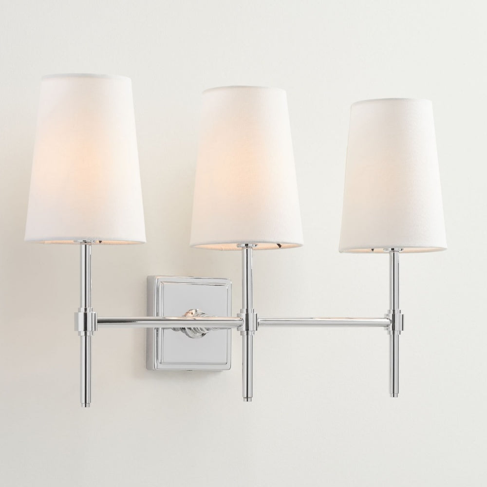 Derlina Wandleuchte mit weißen Leinenschirmen – Retro-Metall-Mehrkopfleuchte